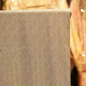 ivory beige pure silk fabric with geometric embroidered design and subtle golden zari dots