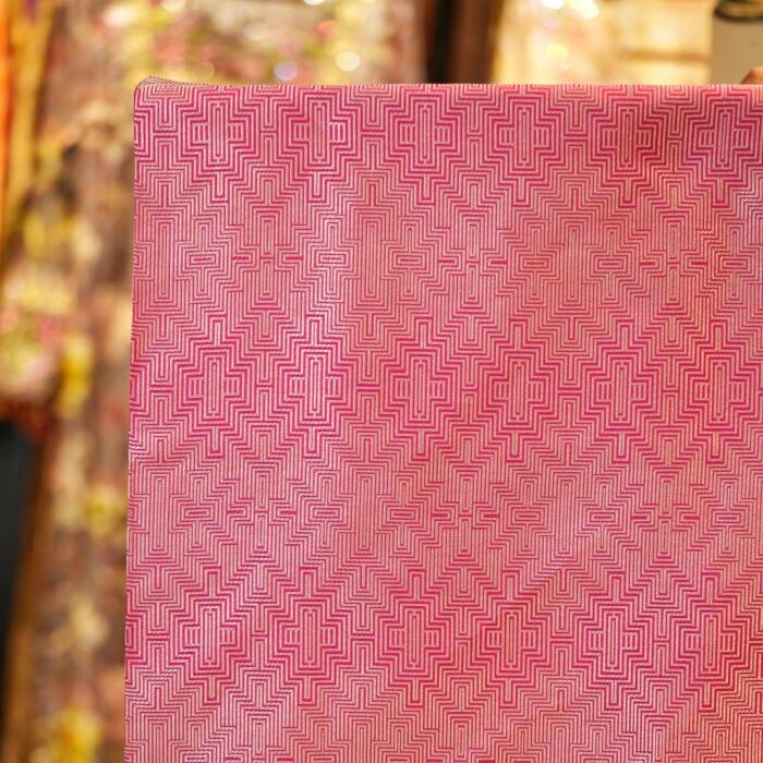 Crimson Maze – Pure Silk Brocade Fabric with Geometric Zari Weave - Image 2
