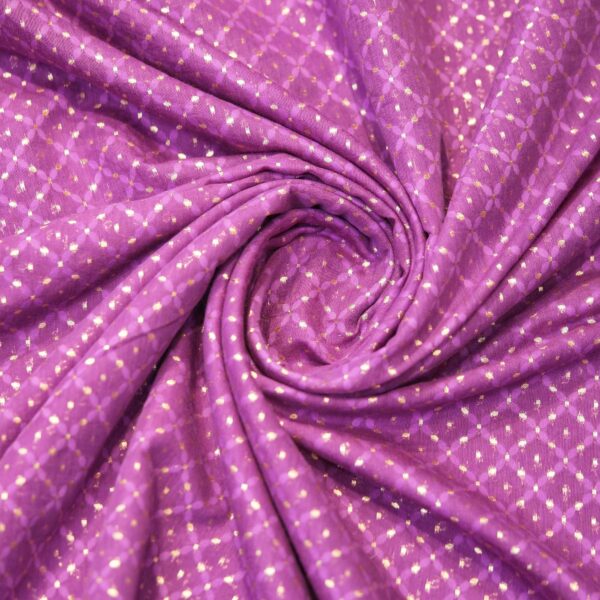 Rose-violet pure cotton jacquard fabric with golden zari weave in diamond-grid pattern