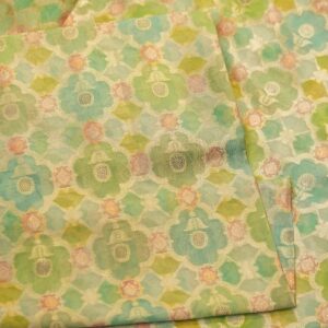 Pure organza silk Rangkaat fabric in aqua and gold tones with floral zari pattern