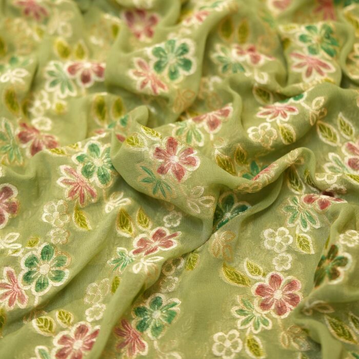 Verdant Bloom – Khaddi Chiffon with Hand-Dyed Floral Zari Weave - Image 2