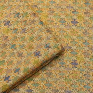 Pastel hand-dyed pure organza fabric with intricate aari embroidery – lightweight sheer fabric for couture kaftans and thobes