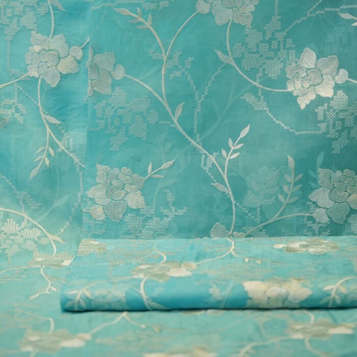 Firoza Veil – Pure Organza Embroidered Floral Fabric - Image 2