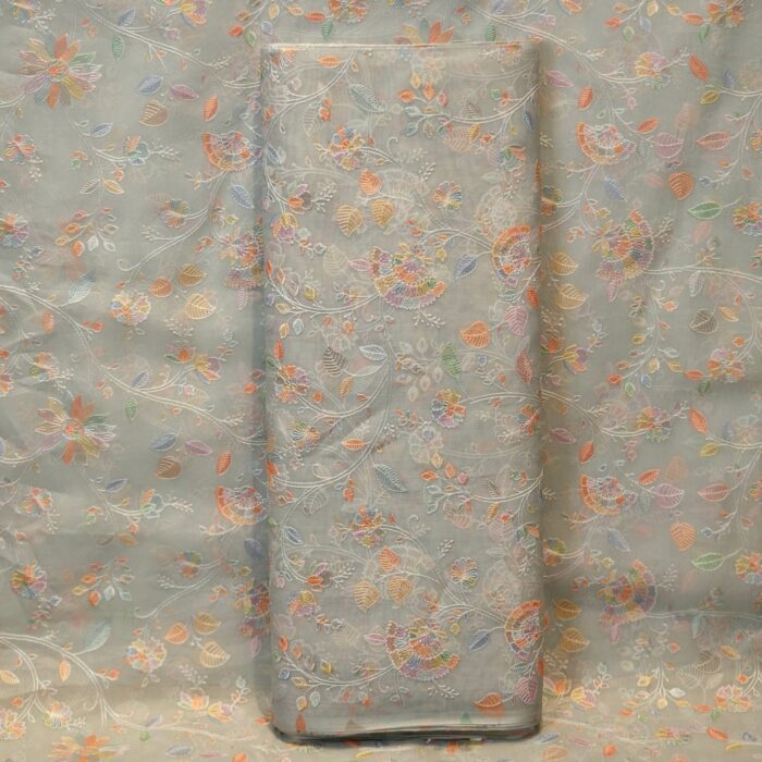 Mehraab Flora – Pure Organza Embroidered Pastel Fabric