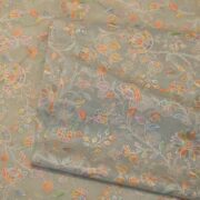 Pastel hand-dyed pure organza fabric with multicolor floral embroidery – sheer luxury fabric