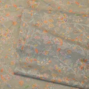 Pastel hand-dyed pure organza fabric with multicolor floral embroidery – sheer luxury fabric