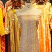 Pure organza fabric with hand-brushed pastel dye and vertical floral weave – sheer elegant textile