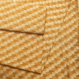 Golden pure organza fabric with cross-stripe zari jaal weave in floral patterns