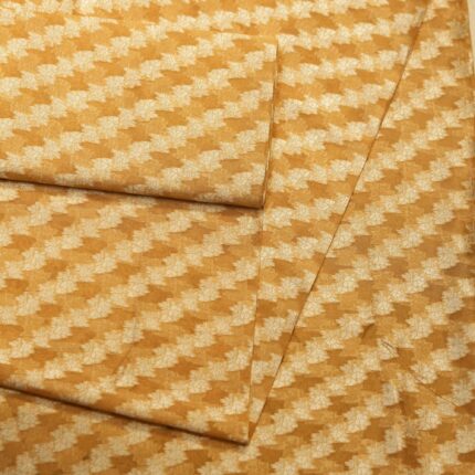 Golden pure organza fabric with cross-stripe zari jaal weave in floral patterns