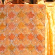 Pure organza fabric with Mughal-style floral Zari jaal and Rangkaat dye