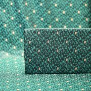 Emerald green jamawar silk fabric with gold floral zari buti and intricate vine pattern
