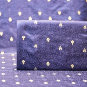 Midnight blue jamawar silk fabric with gold floral zari buti and embossed jacquard pattern
