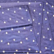 Midnight blue jamawar silk fabric with gold floral zari buti and embossed jacquard pattern