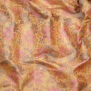 Golden resham silk fabric with woven multicolor floral Tanchoi design