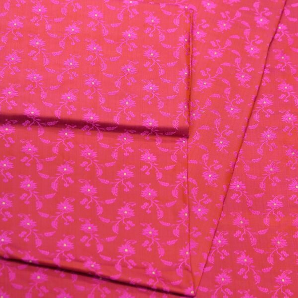 Pure handloom Tanchoi Jamawar silk fabric in pink-magenta with floral weave and golden Zari butis