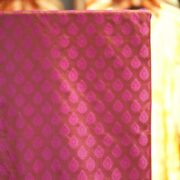 Pure handloom Tanchoi Jamawar resham silk fabric with geometric woven motifs in orange and magenta