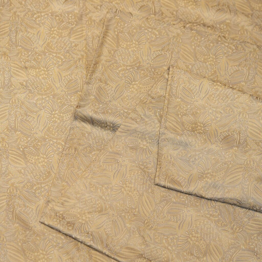 Pure Tanchoi floral jamawar handloom silk fabric in soft gold with intricate zari detailing
