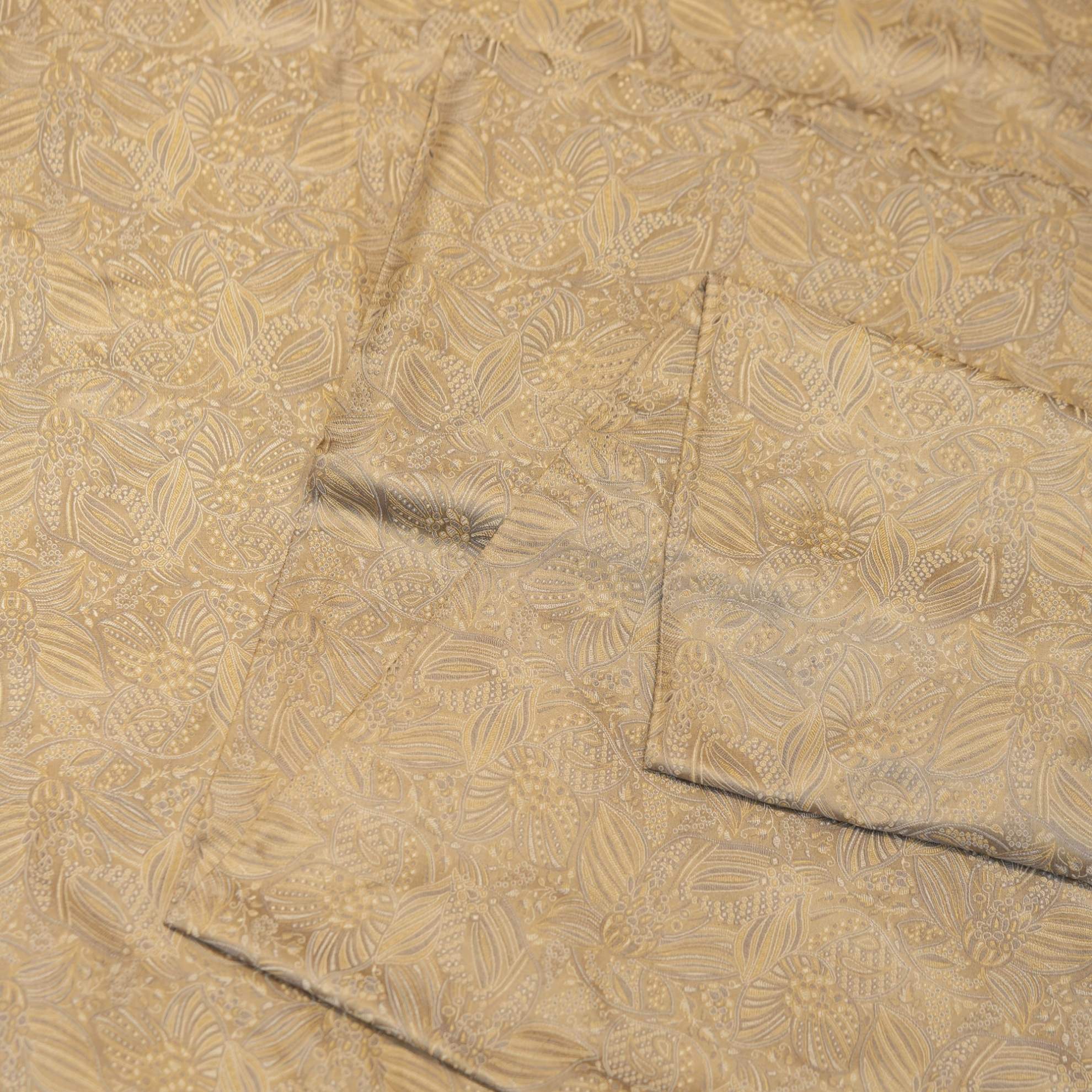Pure Tanchoi floral jamawar handloom silk fabric in soft gold with intricate zari detailing