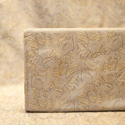 Pure Tanchoi floral jamawar handloom silk fabric in soft gold with intricate zari detailing