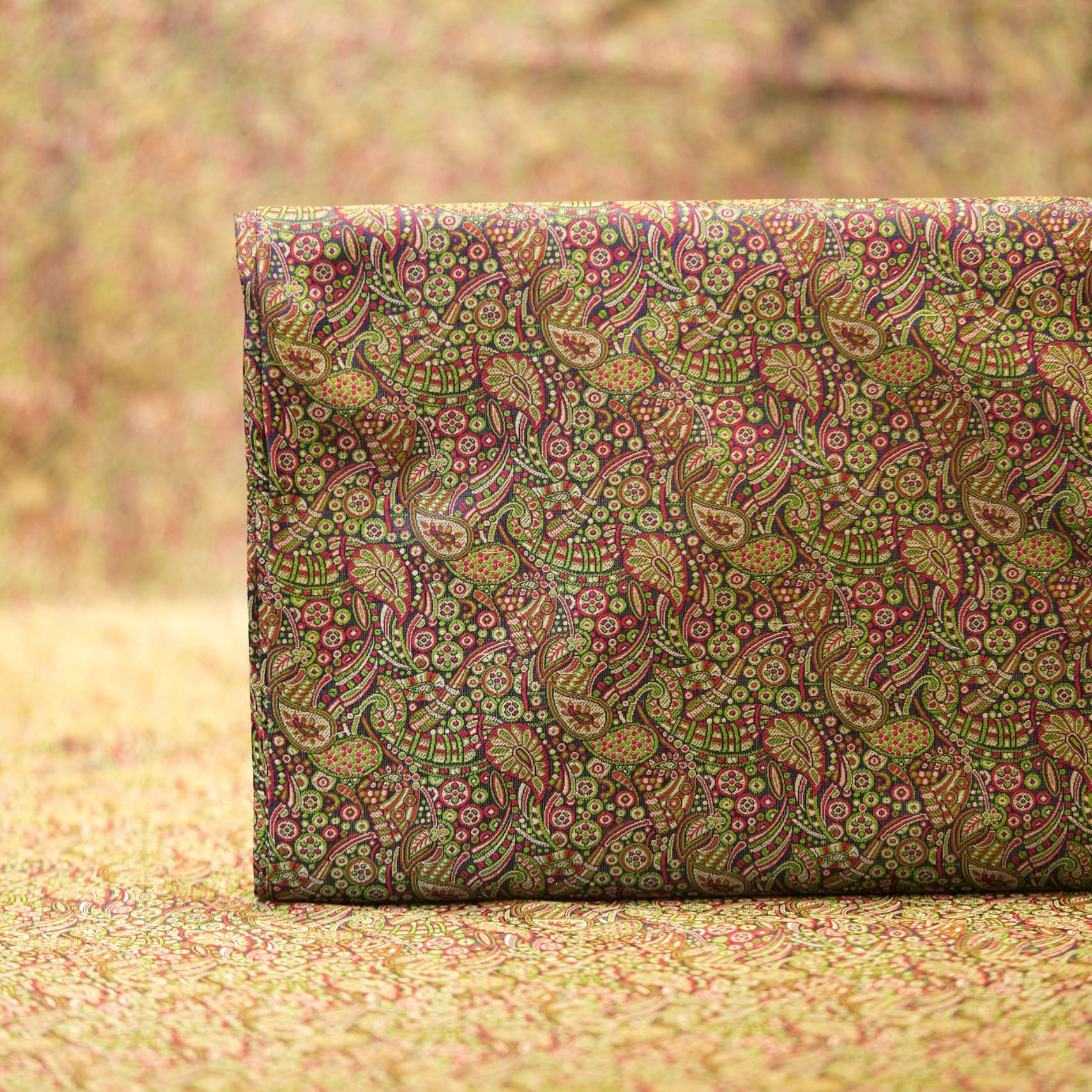 Pure handloom Tanchoi jamawar silk fabric with paisley and floral motifs in multicolor resham