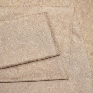 Elegant grey-beige Tanchoi jamawar handloom fabric in pure kataan silk with intricate paisley motifs