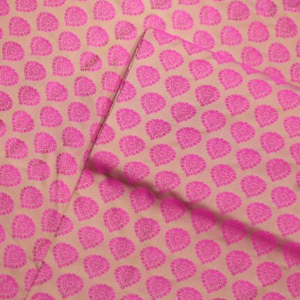 Beige and pink Tanchoi jamawar handloom kataan silk fabric with Mughal-inspired leaf pattern