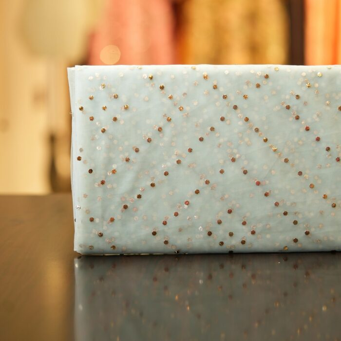 Noor-e-Aasmaan – Pure Mukaish Work Net Fabric in Geometric Pattern - Image 1
