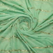 Mint green net fabric with vertical hand mukaish embroidery