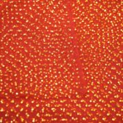 Pure net fabric in a striking red shade adorned with heavy gold mukaish work—perfect for layering over garments, thobes, scarves, and couture creations.