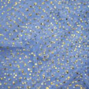 Blue net fabric with dense gold mukaish embroidery