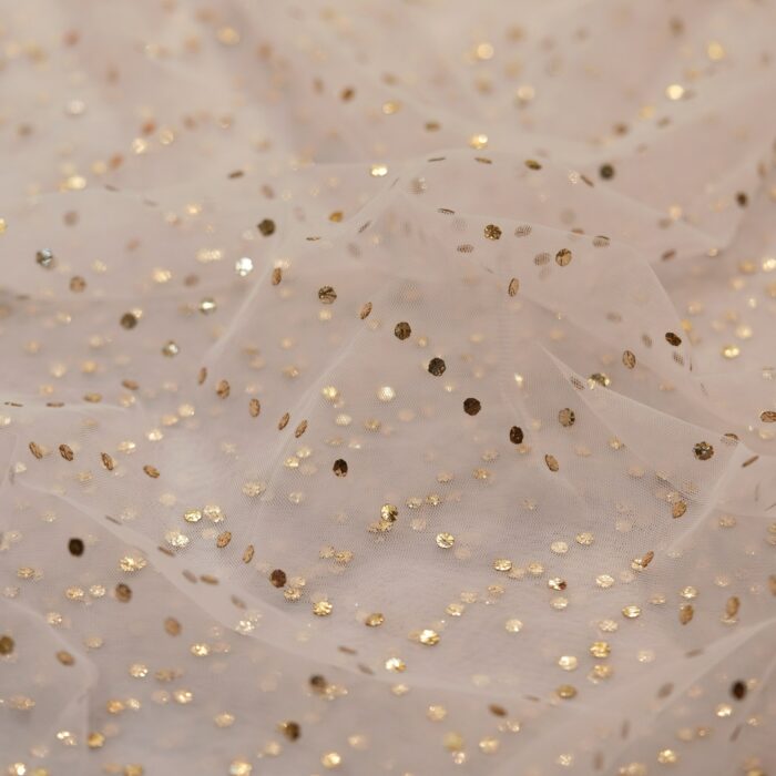 White net fabric with delicate mukaish work in geometric dotted pattern