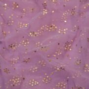 Lavender net fabric with scattered gold Mukaish floral clusters