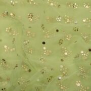 Mint green net fabric with floral Mukaish work in gold and silver foil dots