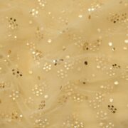 Ivory beige net fabric with floral Mukaish dot clusters in gold and silver