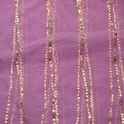 Violet net fabric featuring vertical silver Mukaish lines