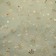 Mint green net fabric with all-over floral Mukaish foil work