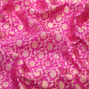 Fuchsia pink Indian silk fabric with gold Zari floral motifs – Gulnaaz collection