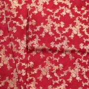 Crimson red Dupion silk with intricate floral light gold zari weaving