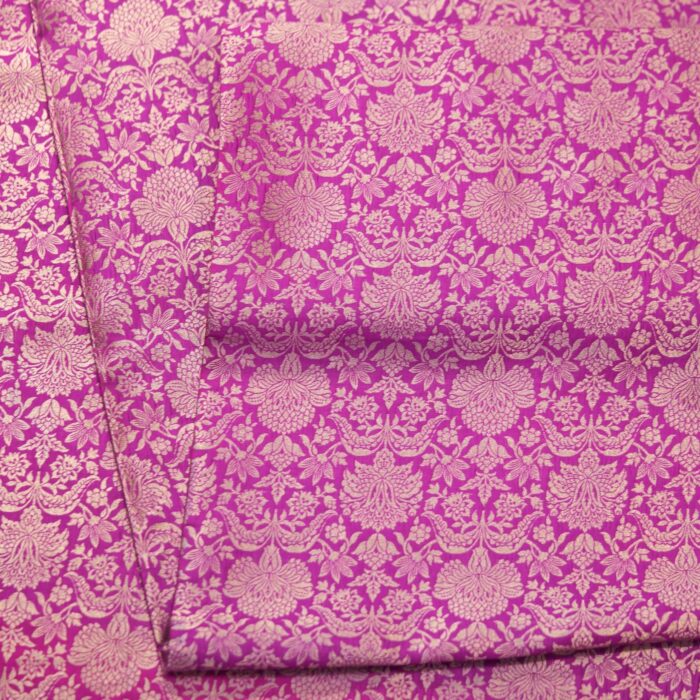 Magenta pink pure Katan silk with intricate light gold floral Zari jaal pattern