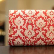 Red Indian silk fabric with light gold Persian-style Zari jaal pattern