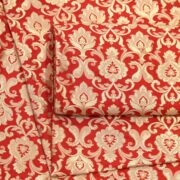 Red Indian silk fabric with light gold Persian-style Zari jaal pattern