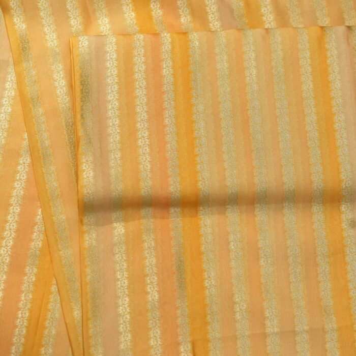 Golden-orange Rangkaat silk fabric with fine Zari stripe jaal design
