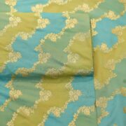 Indian hand-dyed Rangkaat silk fabric in green and aqua with golden Zari floral jaal – Bahaar-e-Rang