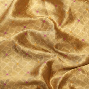 Light gold Katan silk fabric with fine Zari lattice and Meena dots – Noor-e-Katan