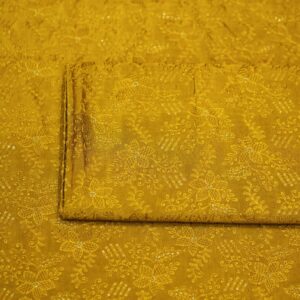 Olive gold pure silk fabric with floral embroidery and subtle sequin embellishment