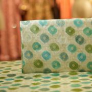 Katan silk fabric with octagonal Zari weaving and multitone green-blue rangkaat dye