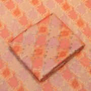 Peach-orange cotton jacquard fabric with golden Zari weave and floral printed pattern – Firdaws-e-Zar
