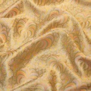 Golden Palm Tanchoi Silk Fabric with Palm Motif in Pastel Resham Weave